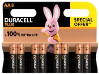 Duracell Plus 100, Engangsbatteri, AA, Alkaline, 1,5 V, 8 stk, Flerfarvet