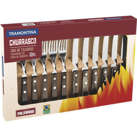 Tramontina Grill/bbq Sæt - 12 Dele, Mørkebrune Træhåndtag