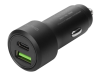 DELTACO USBC-CAR122 - Bilstrømsadapter - 36 Watt - 3 A - PD - 2 output-stikforbindelser (USB, USB-C) - sort