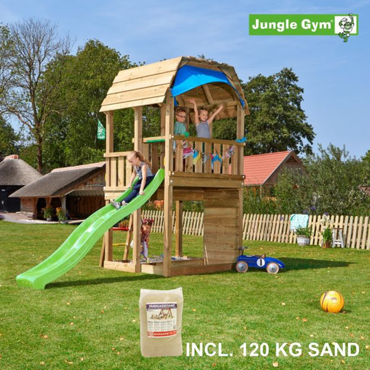 Jungle Gym Barn legetårn komplet, inkl. 120 kg sand og grøn rutschebane - 804-287SG