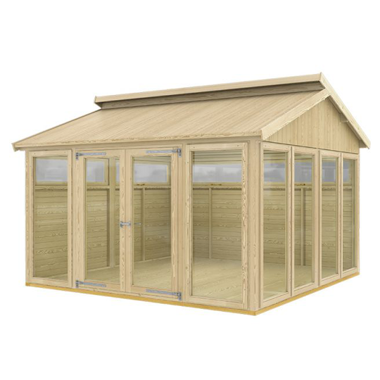 Plus Multi Pavillon m/6 vinduer, 4 træelem. m/opl. vinduer og én db dør - inkl. gulvstrøer og gulvbrædder - grundmål: BxL 350x3