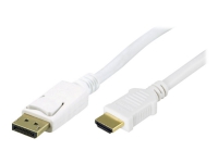 DELTACO - Adapterkabel - DisplayPort han til HDMI han - 2 m - hvid