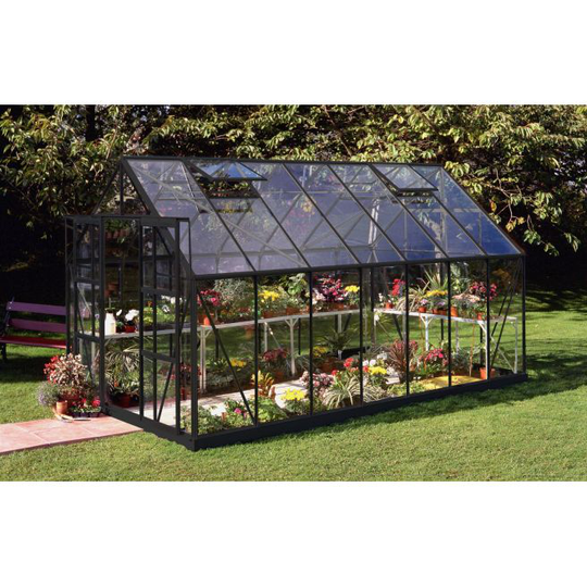 Halls Drivhus Magnum 148 11,5m² sort m/3 mm hærdet glas + fundament - F09873