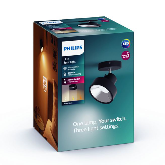 Philips LED SceneSwitch BUKKO single spot Sort 1x4.3W SELV - 8718696169537
