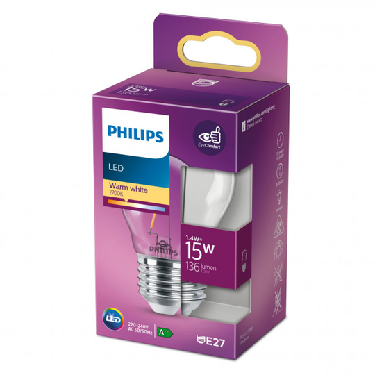 Philips LEDClassic Filament 15W krone E27 varm hvid klar ikke dæmpbar 1 stk - 8718699764258