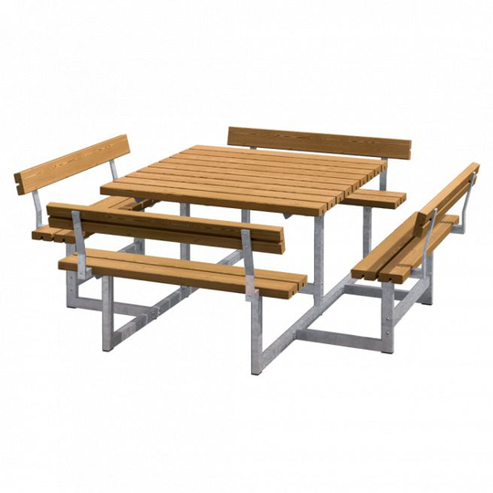 Plus Picnic Bord/Bænkesæt m/4 ryglæn - 224 cm - Teak - 188812-17