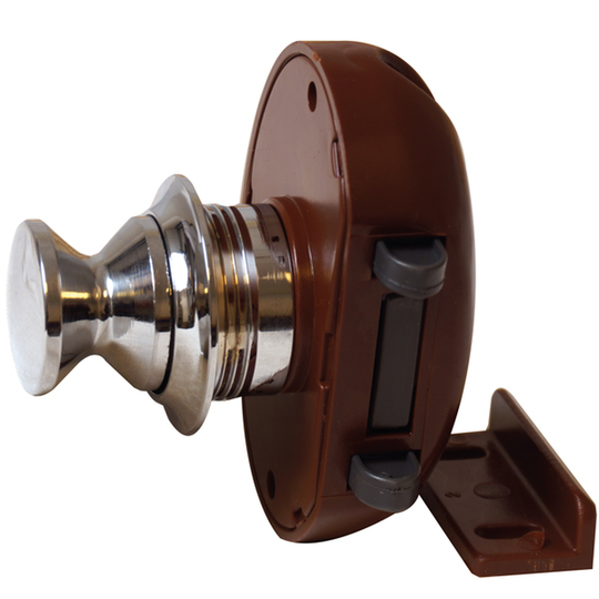 Skabslås i Forkromet Messing 16mm med Brun Lås, 70x45mm, Hul: 58mm