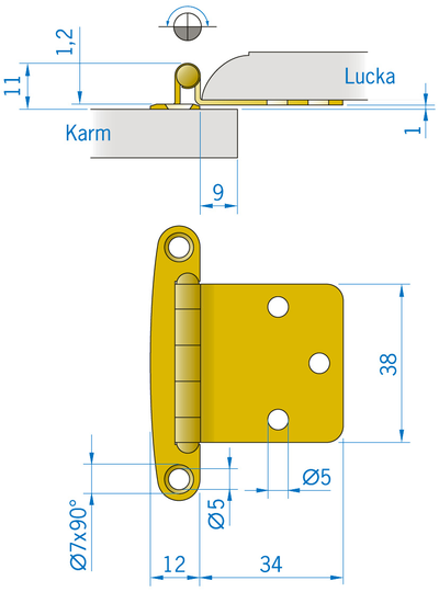 Hængsel messing 46x38mm