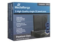 MediaRange Retail-Pack CD-Jewelcases single - Cd-hylster for lagring - kapacitet: 1 CD/DVD - sort, gennemsigtig (pakke med 5)