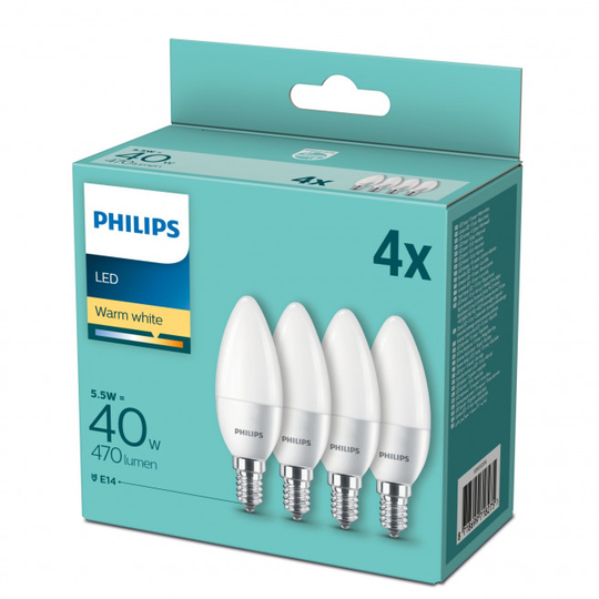 Philips LED 40W Kerte E27 Varm hvid frosted 4-discount stkke - 8718699718275