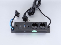 Götessons Bi-Box Power Inlay - Stikkontakt - HD-15, RJ-45, 3,5 mm stereo mini jack, HDMI, strøm x 2 - sort