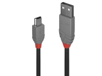 Lindy 36722, 1 m, USB A, Mini-USB B, USB 2.0, 480 Mbit/s, Sort, Grå