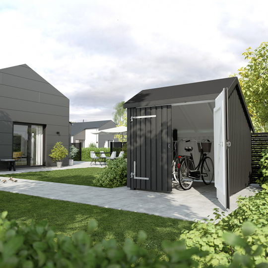 Plus Cykelskur 5,7 m² - 1 modul m/dobbeltdør - inkl. tagpap/alulister/stolpefødder - 1675606-1