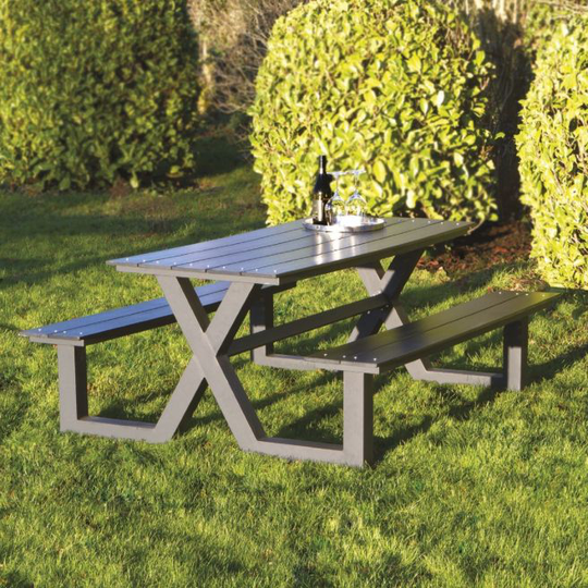 Bord-/bænksæt HORTUS X-model sort plywood og antracit stel - 801-089