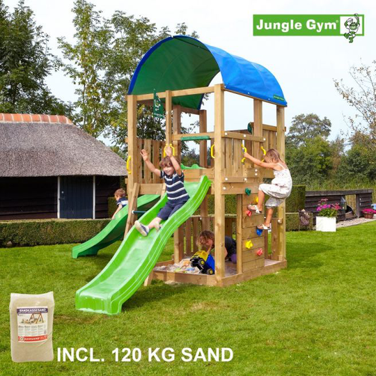 Jungle Gym Farm legetårn komplet, inkl. 120 kg sand og grøn rutschebane - 804-272SG