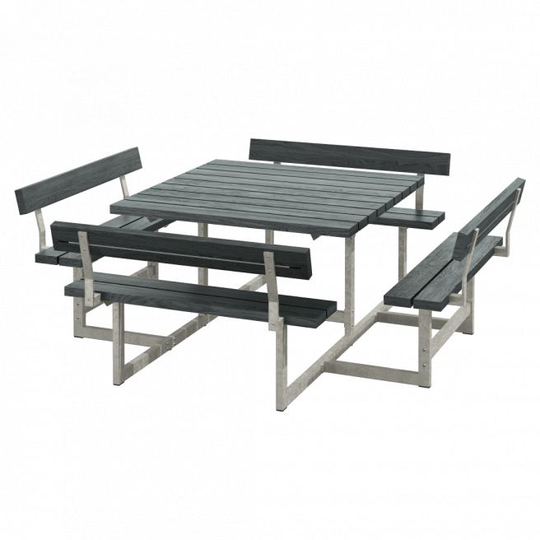 Plus Picnic Bord/Bænkesæt m/4 ryglæn - 224 cm - ReTex - Grå - 188812-38