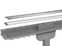 Purus Line afløbsrende - 900x100 mm - komplet sampak med Ø75 mm afløbsskål med lodret udløb & vandlås samt ramme/rist