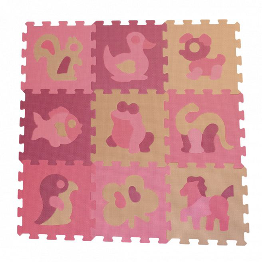 NORDIC PLAY legegulv/puslespil 30x30cm 10mm med dyr pink 9 stk. - 805-796