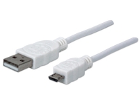 Manhattan 323987, 1 m, USB A, Micro-USB B, USB 2.0, Hanstik/Hanstik, Hvid