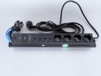 Götessons Bi-Box Power Inlay - Stikkontakt - HD-15, RJ-45 X 4, 3,5 mm stereo mini jack, HDMI, USB, strøm x 4 - sort