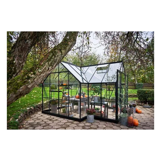 Halls Drivhus Garden Room sort m/3 mm hærdet glas - F09891