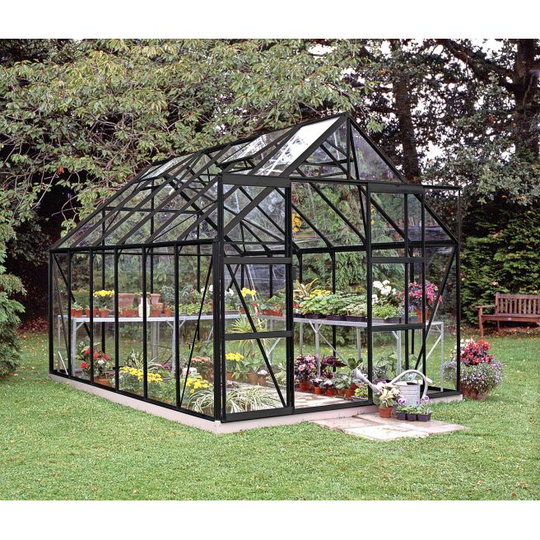 Halls Drivhus Magnum 128 9,9m² sort m/3 mm hærdet glas + fundament - F09870