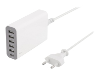 DELTACO USBC-AC101 - Strømforsyningsadapter - 50 Watt - 10 A - 6 output-stikforbindelser (USB, USB-C) - hvid