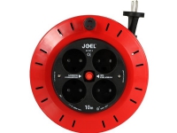 JO-EL Kabeltromle 10m plastledning H05VV-H2-F 2x1,0mm² 4 udtag uden jord (med dummy hul). Sort/Grøn