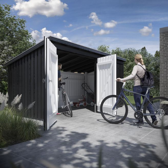 Plus Nordic Multi Havehus 9,5 m² - 2 moduler m/dobbeltdør og lukket front - inkl. tagpap/alulister - 1685815-1