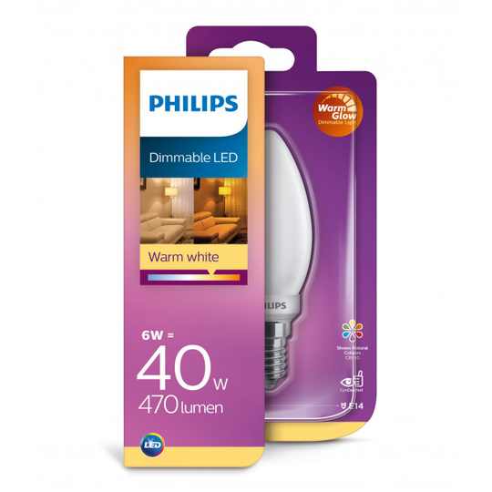 Philips LED Glas kerte 40W E14 warm glow mat dæmpbar 1 stk - 8718699697198
