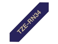 Brother TZe-RN34 gavebånd 12mm x 4m - guld på marineblå satinbånd