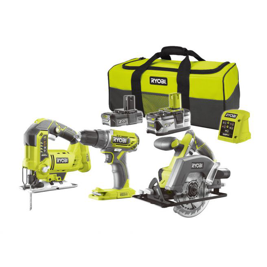 Ryobi Håndværkersæt 18V - 1x2,0 ah batteri + 1x4,0 ah batteri - R18DDJSCSP-242S