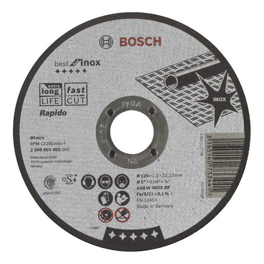 Bosch Skæreskive A60w Inox 125x1mm Lige - 2608603492