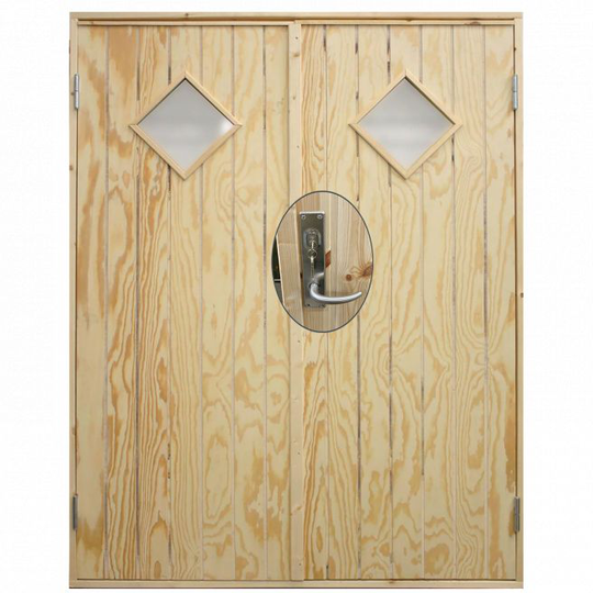 Plus Dobbelt udhusdør plywood m/vinduer inkl. karm/montagesæt - HU - 151,2 x 197,8 cm - 393790-1