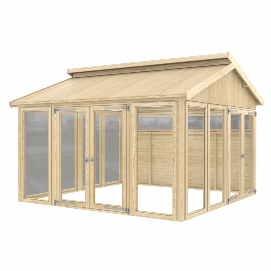 Plus Multi Pavillon m/8 vinduer, 2 træelementer, 2 dobbeltdøre - ekskl. gulv og tagpap - 4835-31