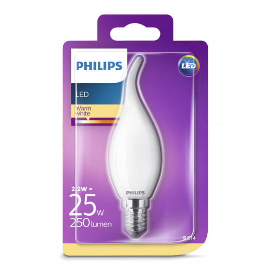 Philips LED Glas kerte med bøjet top 25W E14 varm hvid mat ikke dæmpbar 1 stk - 8718696706350