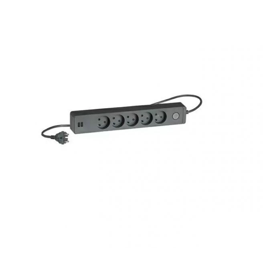 LK Designstikdåse 5 Vejs M/afbr & 2usb 1,5m Koksgrå - 210A86151L