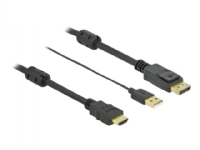 Delock - Video/audiokabel - HDMI, USB (kun strøm) han til DisplayPort han - 7 m - tripel-afskærmet - sort - 4K support