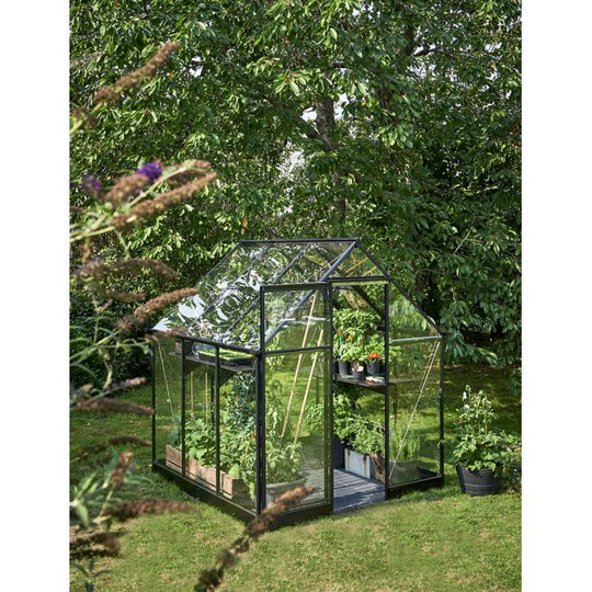 Halls Qube 66 3,9 m² sort m/ 3 mm hærdet glas - drivhus