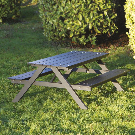 Børne bord-/bænksæt HORTUS A-model sort plywood og alu. stel - 801-093