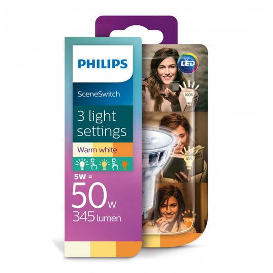 Philips LED 50W Spot GU10 sceneswitch varm hvid 3 skift 1 stk - 8718696710937