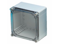 ENSTO Cubo O kasse 200x200x132 mm grå, plane sider, polycarbonate, komplet kasse med bund og låg, transparant låg