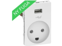 LAURITZ KNUDSEN LK FUGA indsats stikkontakt hvid, 1,5 modul 2 polet med jord. 13A med 5V USB-lader..