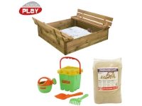 NORDIC PLAY Sandkasse med bænk & låg, med 240 kg sand og grønt strandsæt (805-745)