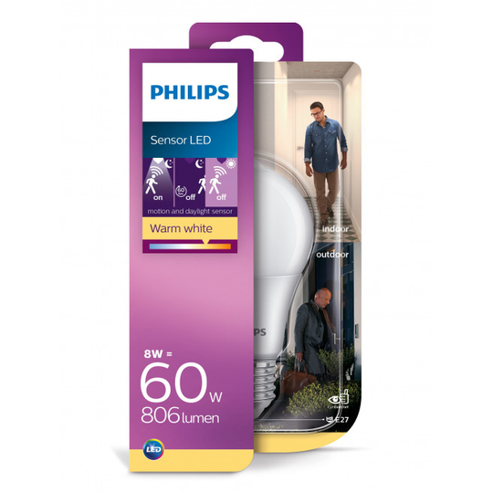 Philips LED Sensor 60W standard E27 varm hvid mat ikke dæmpbar 1 stk - 8718699659981